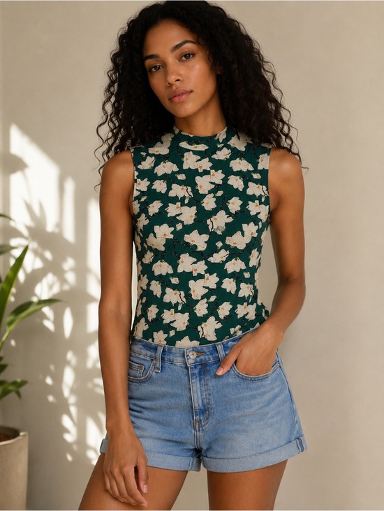 rag & bone Tops - rag & bone Sabeen Floral Mock Neck Sleeveless Top Green Size Large